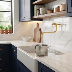 Unlacquered Brass Pot Filler Faucet, Kitchen Sink Faucet.