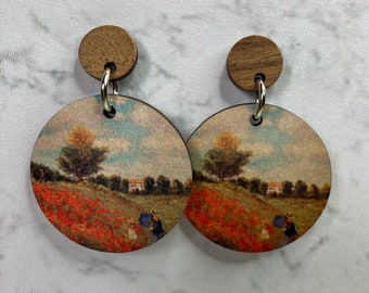 Art Earrings, Monet Painting , Poppy Field, Statement Earrings, Novelty Earrings , Quirky Earrings, Mothers Day Gifts, Artistic Earrings