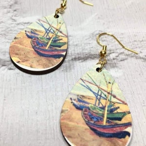 Famous Painting Earrings, Van Gogh, Fishing Boats on the Beach, Novelty Earrings, Fun Earrings, Quirky Earrings, Mothers Day Gifts