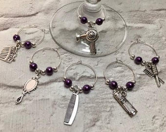 Hairdressing, Hairdresser Wine Glass Charms, Hairdressers Gift, Gifts for her, Wine Lovers Gift,