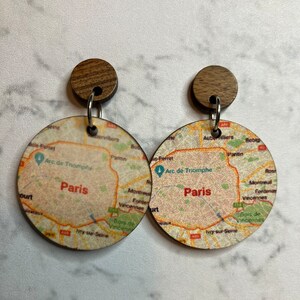 Paris Map Earrings, Paris Themed Earrings,France, ,Statement Earrings, Novelty Earrings , Quirky Earrings, Mothers Day Gifts,