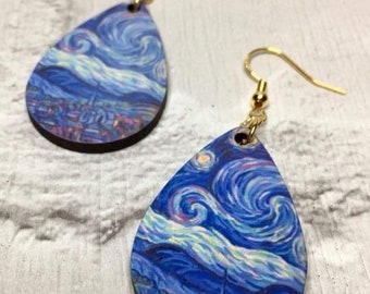 Famous Painting Earrings, Van Gogh, The Starry Night, Novelty Earrings, Fun Earrings, Quirky Earrings, Mothers Day Gifts