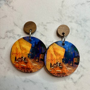 Famous Painting Earrings, Van Gogh, Cafe Terrace at Night Novelty Earrings, Fun Earrings, Quirky Earrings, Mothers Day Gifts