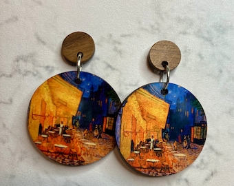 Famous Painting Earrings, Van Gogh, Cafe Terrace at Night Novelty Earrings, Fun Earrings, Quirky Earrings, Mothers Day Gifts