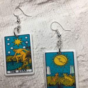 Tarotkaart hangoorbellen, funky oorbellen, eigenzinnige oorbellen, tienermeisjesoorbellen, leuke oorbellen