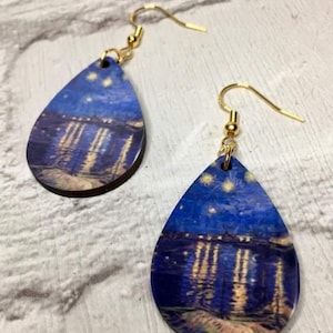 Famous Painting Earrings, Van Gogh, Starry Night Over The Rhone, Novelty Earrings, Fun Earrings, Quirky Earrings, Unique Earrings