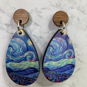 Famous Painting Earrings, Van Gogh, The Starry Night, Novelty Earrings, Fun Earrings, Quirky Earrings, Mothers Day Gifts