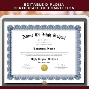 Editable Diploma, High School Diploma Template, Template, Printable Certificate of Completion DIY, Diploma Canva Template, DDD, Academia