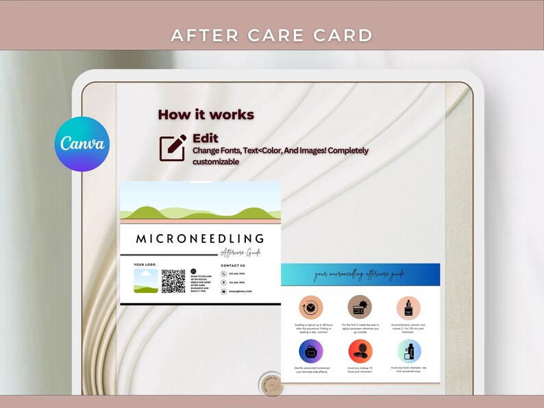 Post Treatment Recovery Card Template, Editable Esthetician Aftercare ...
