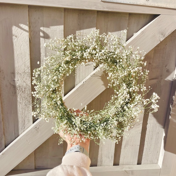 Dried Flower Wreath | Preserved and Dried White Gypsophila Wreath |  Home Decor | Birthday Gift | Gift Idea for Her | Wedding Decor