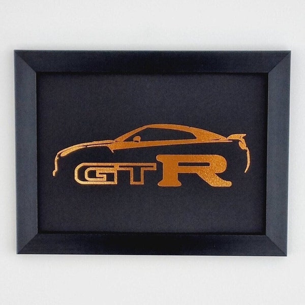 Nissan GTR Metallic Foil Print Nissan GTR R35 Silhouette Wall Decor in Red Silver Copper Blue Foil