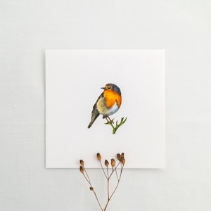 Liebliches Rotkehlchen -  Kunstdruck 10x10cm vom Original - Miniatur Malerei - Vögel - Mini-Gemälde Bild - Kinder Zimmer - Wand Deko