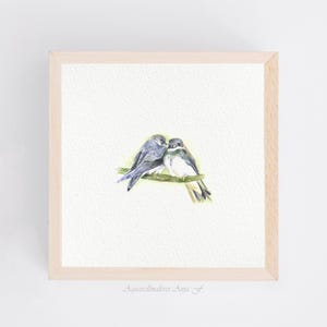Delicate House Martins - Miniature Watercolor - Art Print 10 x 10 cm from the Original - Birds - Small Painting
