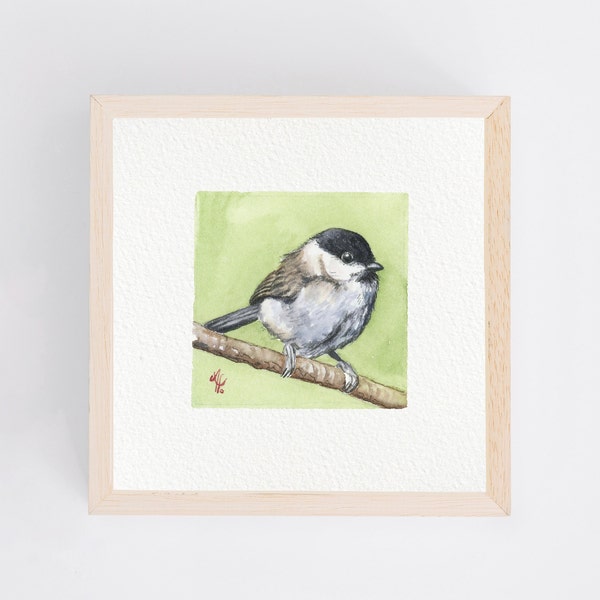 Kleine Sumpfmeise - Miniatur Kunstdruck vom original Aquarell Singvögel Mini Malerei Vogelkunst kleines Gemälde Bild Kinder Zimmer