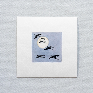 Cranes - miniature watercolor - art print 10 x 10 cm from the original - painting - bird migration - small painting picture
