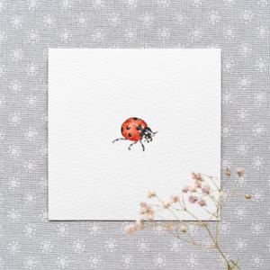Geluksbrenger - lieveheersbeestje - kunstdruk van de originele miniatuur aquarel - kever schilderij - wanddecoratie