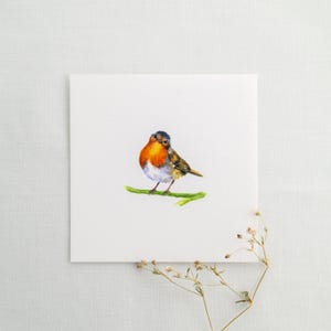 Liebliches Rotkehlchen -  Kunstdruck 10x10cm vom Original - Miniatur Malerei - Vögel - Mini-Gemälde Bild - Kinder Zimmer - Wand Deko