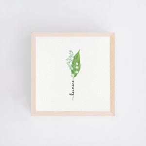 Aquarelle de muguet - Fleur de naissance personnalisée - Mois de naissance : mai - Impression d'art miniature 10 x 10 cm - Cadeau - Fête des mères