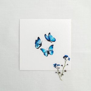 Blue Butterflies Dance - Butterflies - Art Print 10 x 10 cm from the Original Miniature Watercolor - Small Painting - Nursery Wall Decoration