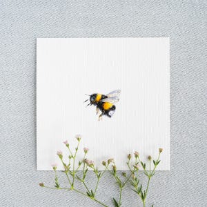 Hummel Flug -  Miniatur Aquarell – Kunstdruck 10x10cm vom Original - Malerei kleines Gemälde - Kinderzimmer Wanddeko