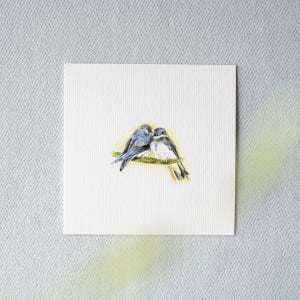Zärtliche Mehlschwalben - Miniatur Aquarell – Kunstdruck 10x10cm vom Original - Malerei - Vögel - Mini kleines Gemälde Bild Kinder Wand Deko