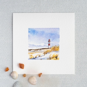 Longing for the Sea - Miniature Watercolor - Art Print 10 x 10 cm from the Original - Maritime Painting Wall Decoration