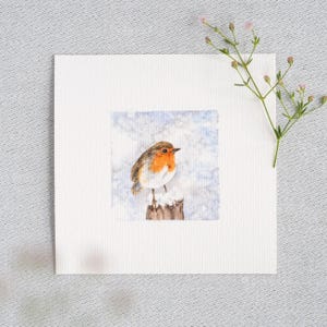 Lief roodborstje - Kunstdruk 10 x 10 cm van het origineel - Miniatuur schilderij - Vogels - Mini schilderij - Kinderkamer - Wanddecoratie
