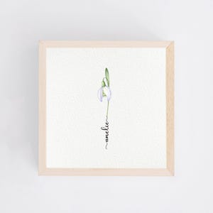 Schneeglöckchen Aquarell  - personalisierte Blume Januar - Miniatur 10x10cm Kunstdruck - Geburtsblume  - Geschenk Geburtstag
