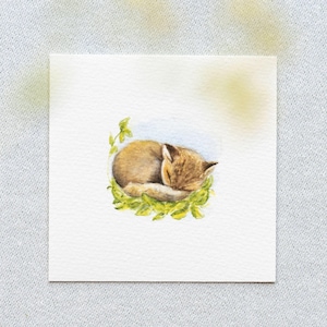 Fuchs süße Träumerei - Kunstdruck 10x10cm vom originalen Miniatur Aquarell - Tiermalerei - Kinderzimmer - Wanddeko