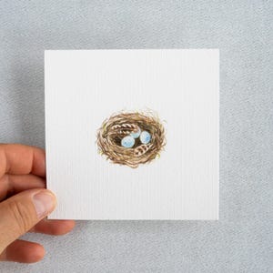 Vogelnest - Kunstdruck 10x10cm vom Original Miniatur Aquarell - Vogelmalerei - kleines Gemälde Bild Wand Deko