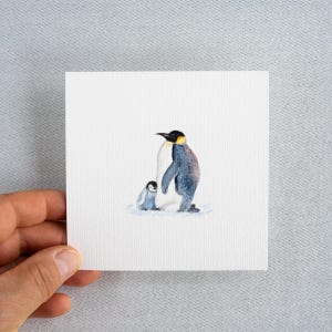 Security - Penguins - Miniature Watercolor - Art Print 10 x 10 cm from the Original - Bird Painting - Mini Watercolor - Painting - Picture - Wall Decoration