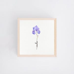 Iris | Acuarela | Flor personalizada | Flor de nacimiento de febrero | Lámina artística en miniatura 10 x 10 cm | Regalo de cumpleaños