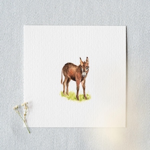 Kleiner sanftmütiger Esel - Miniatur Aquarell - Kunstdruck 10x10cm vom Original - Tier - Malerei - kleines Gemälde - Bild - Kinderzimmer