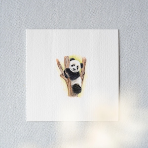 Pandabär - Miniatur Aquarell – Kunstdruck 10x10cm vom Original - Tier - Kinderzimmer - Wanddeko
