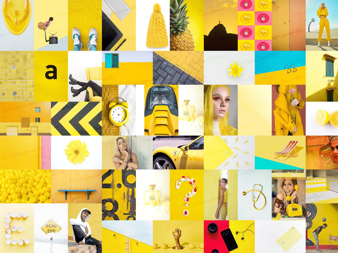 Yellow Aesthetic Wall Collage Kit digital Download 72pcs Etsy