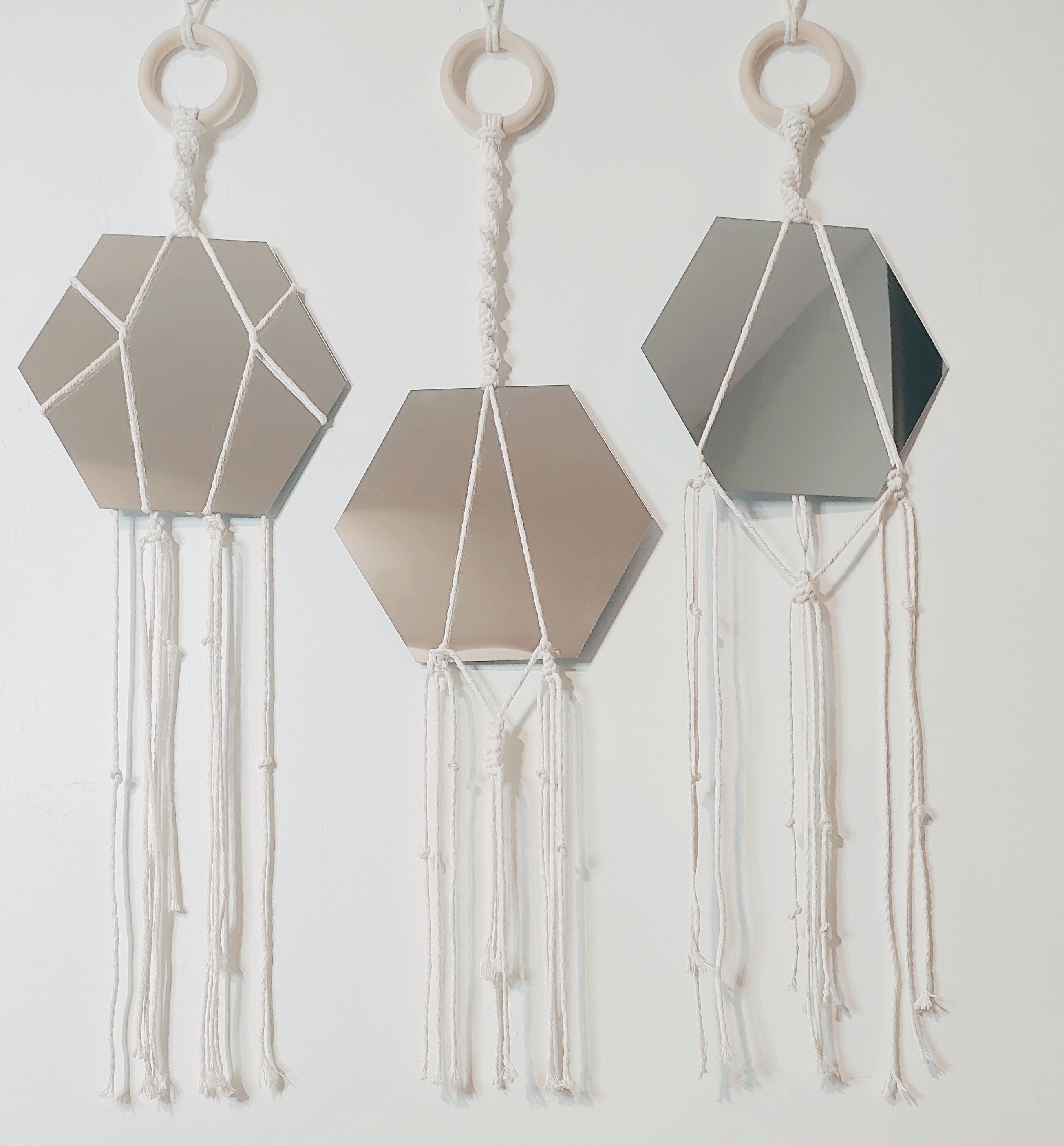 Ensemble de Trois Miroirs Suspendus Macramé Bohème