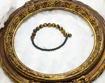 Tiger's Eye Bracelet, Crystal Bracelet, Gemstone Bracelet, Crystal Jewelry, Grounding, Protection, Calming, Tigers Eye Beads, Gold and Black
