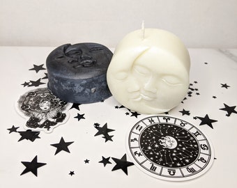 Sun and Moon Candle Set, Full Moon and New Moon Set, Black and White, Moon Cycle, Astrology, Creepmas, Moon Witch, Decorative, Candle Gift