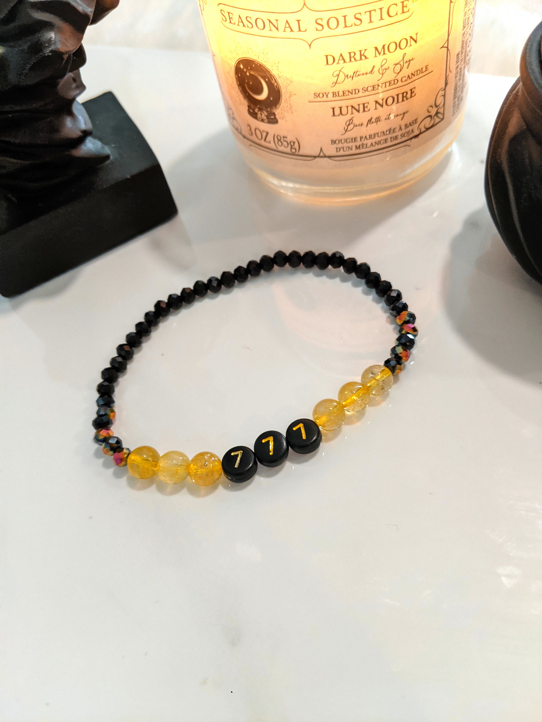777 Angel Number Bracelet, Citrine, Black and Yellow, Spirit