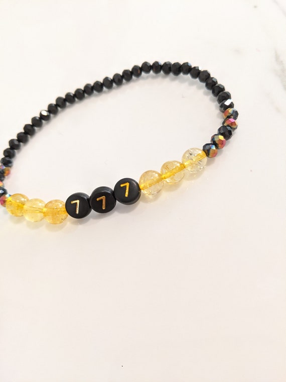 777 Angel Number Bracelet, Citrine, Black and Yellow, Spirit