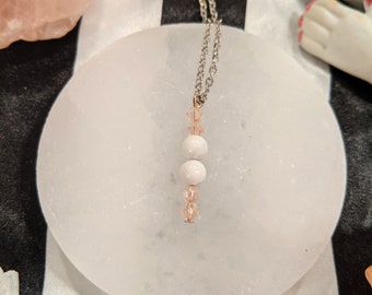 Howlite and Crystal Necklace, Howlite Jewelry, Metaphysical, Pink Crystal,  Marble, Calming, Howlite and Pink, Witchy, Handmade, Grounding