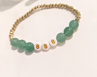 888 Bracelet de nombre angélique, Aventurine verte, Vert et Or, Esprit, Numéro porte-bonheur, Synchronicité, Signe de l’Univers, Numéro de répétition, Divin