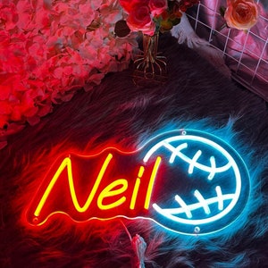 Placa de neon personalizada para beisebol, placa de neon personalizada para beisebol, presentes para jogadores de beisebol, decoração de quarto para beisebol, decoração de parede para placa de beisebol
