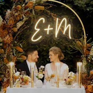 Letrero de neón con iniciales para boda, decoración personalizada para fondo de boda, regalo de boda, letrero con nombre, decoración para fiesta de boda, letrero de boda, regalos de compromiso, arte de pared.