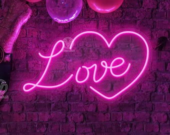Liefdeshart neonbord bruiloft, aangepast neonbord bruiloft decor, led-neonlicht, slaapkamerneonbord, gepersonaliseerde geschenken, kunst aan de muur, woondecoratie