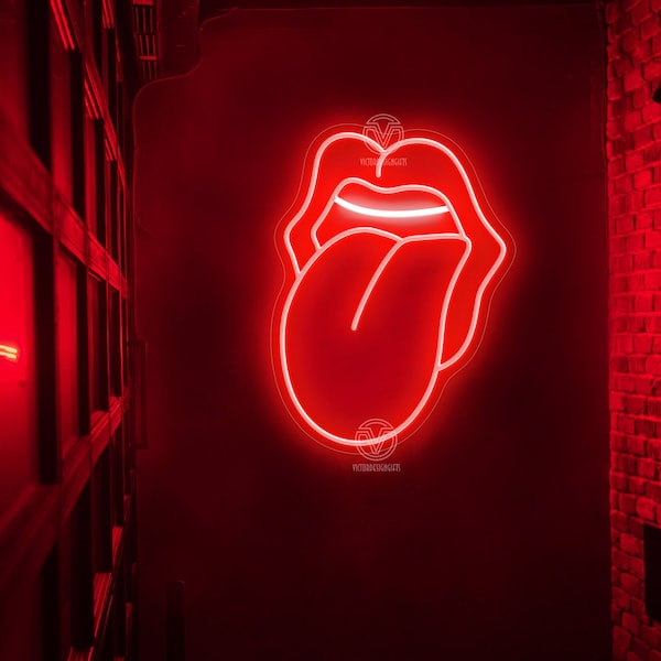 Rolling Stones Neon Sign, Neon Sign Wall Decor, Tongue Neon, Neon Sign Wall Art, Red Lips Neon Wall Sign