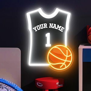 Custom Basketball Jersey Neon Sign, Personalized Basketball Neon Sign, Basketball Player Gifts, Basketball Room Decor, Basketball Wall Decor
