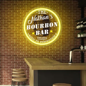 Custom Bourbon Bar Sign Neon Sign with Name and Date, Bar Art Home Bar Decor Speakeasy Lounge Bar Accessories, Whiskey Man Cave, Custom Gift