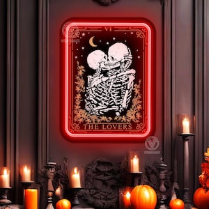 Letrero de neón para pared con diseño de cartas del Tarot para amantes, letrero LED de neón gótico, regalo de Halloween, decoración gótica para el hogar, regalo para ella, regalo de boda, regalo personalizado