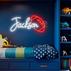 Placa de neon com nome personalizado, decoração de placa com nome para berçário, placa de neon personalizada com tema de futebol para quarto, placa de neon com nome infantil, decoração de quarto infantil, presente para criança